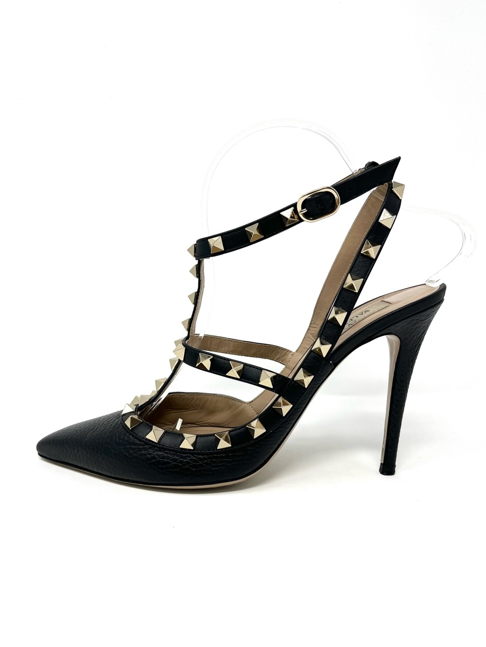 Valentino Garavani Rockstud Caged Slingback High Heels Pumps Black Leather 39 9